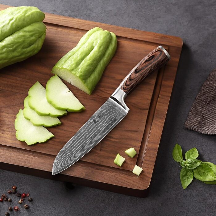 Набір кухонних ножів Wakoli EDIB з магнітним блоком | 3 ножі з дамаської сталі (8,5-17см) з VG10-сердечником, дерев'яні ручки, для овочів та м'яса