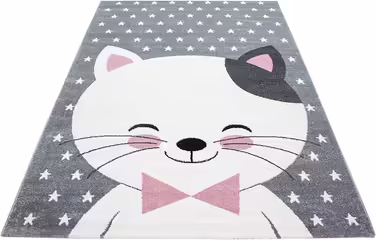Дитячий килим Carpettex Кішка рожевий 80x150 см – м'який, легкий у догляді, короткий ворс, килимок для дитячої кімнати, для дівчаток і хлопчиків, ігровий, праний, для немовлят