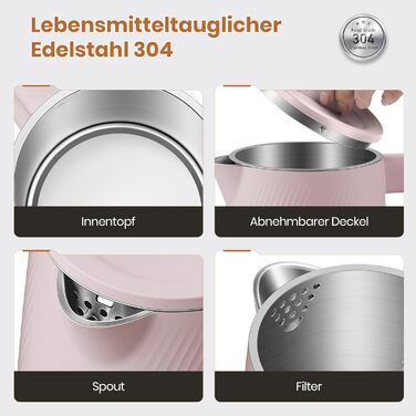 Електричний чайник OLEGA 1.8L, 1800W, нержавіюча сталь, рожевий, з автовимкненням