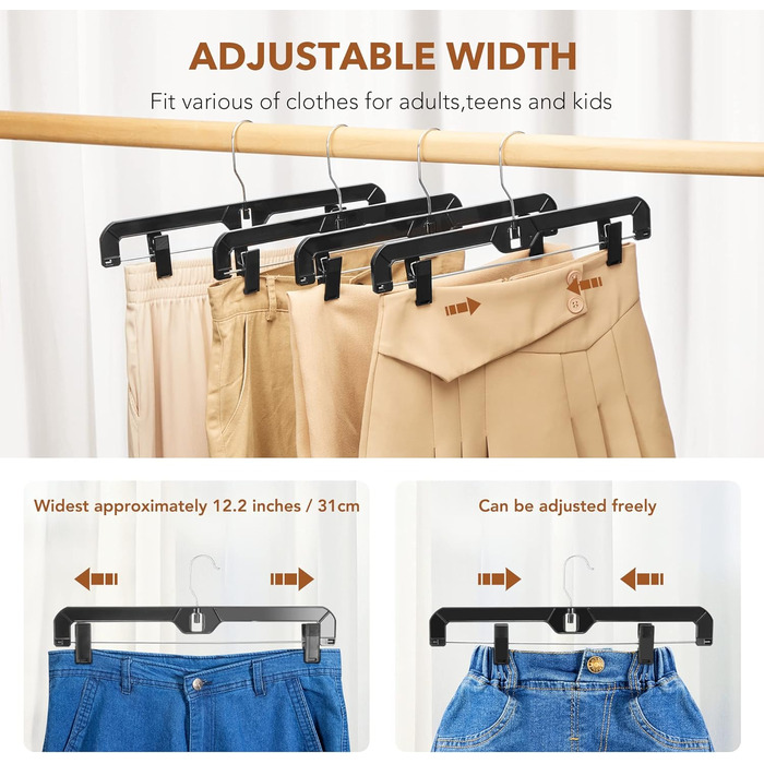 Кліпси для штанів House Day, 12 шт, 35 см, пластикові вішалки для штанів, спідниць, джинсів, шортів та легінсів, з обертовим гачком 360°