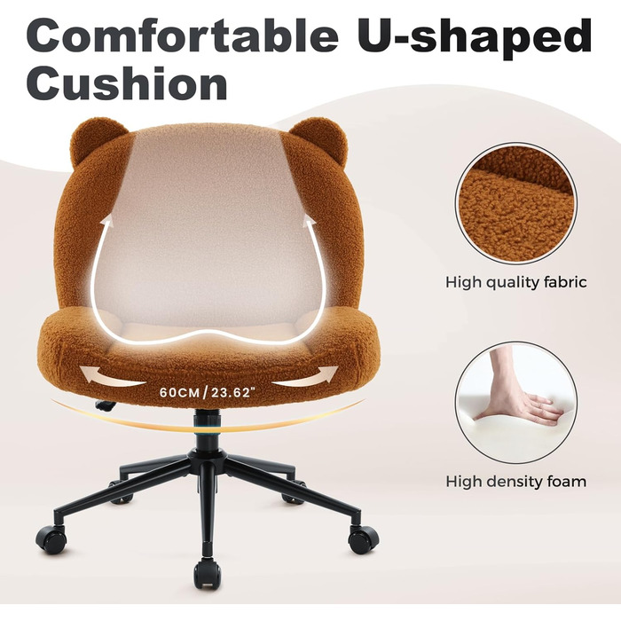 Офісний стілець IWMH без підлокітників, регульована висота, поворотний, на колесах, з тканинним сидінням, ергономічний, крісло для читання з широким сидінням для посадки в положенні