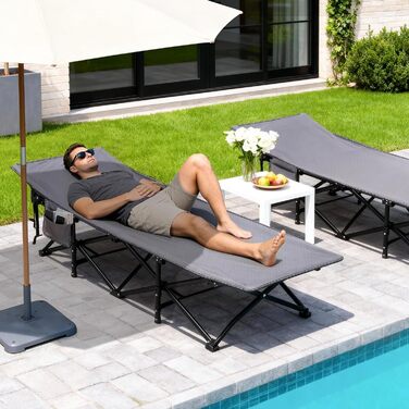 Розкладне ліжко для кемпінгу Sekey XXL (190x71x35 см), посилене сталеве ліжко-трансформер з тканиною Oxford, сіре (без матраца)