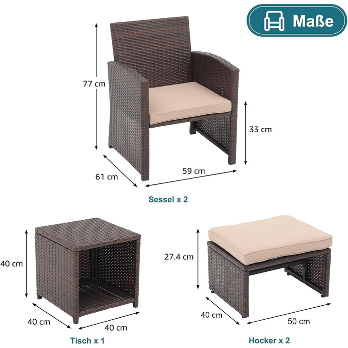 Садовий набір меблів з ротангу OC Orange-Casual 5 предметів: диван, крісла, столик, пуфи, подушки - бежевий