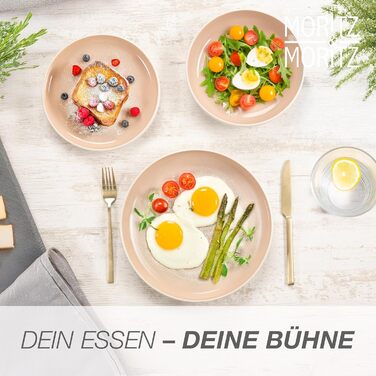 Набір посуду Moritz & Moritz Cavo Steingut на 6 осіб (18 предметів) - Сучасний сервіз з кераміки, комплект тарілок та мисок, кавовий сервіз (Колір: Мигдаль)