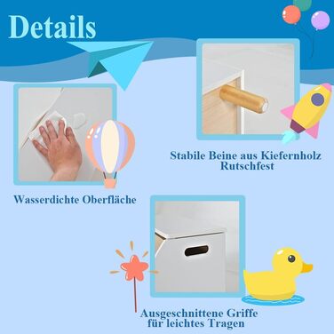 Дитяче книжкове та іграшкове шафка SOARS 2 в 1, білий, 60 x 30 x 44 см. Масивні дерев'яні ніжки, органайзер для іграшок з кришкою та відкритими полицями. Шафа для дитячої кімнати.