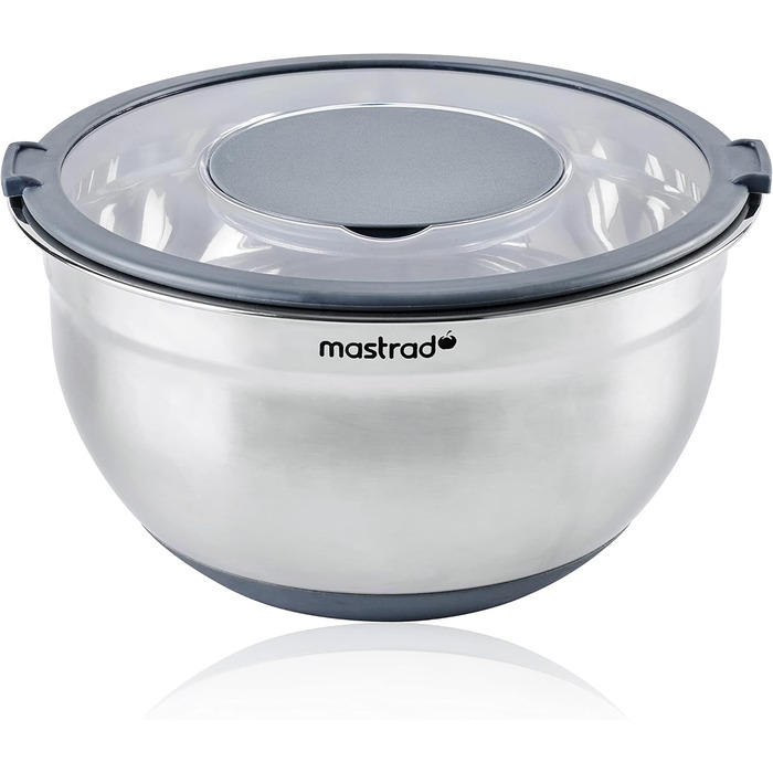 Миска Mastrad з нержавіючої сталі з прозорим кришкою та ручками - 3L, для змішування, випічки, приготування та зберігання продуктів, придатна для миття в посудомийній машині