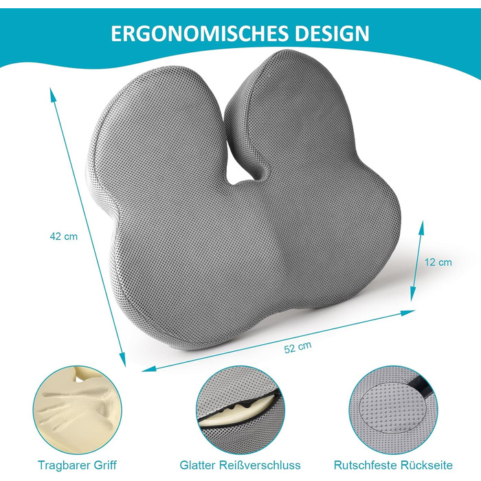 Подушка для сидіння Fwiull з Memory Foam: для авто, софи, офісу. Зняття тиску, ергономічна підтримка (Світло-сіра)