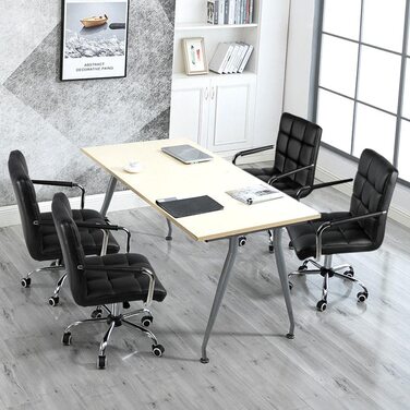 Офісне крісло Yaheetech, стілець для робочого столу, обертовий стілець, робочий стілець зі знімними підлокітниками, регульованими по висоті, зі штучної шкіри (чорний)