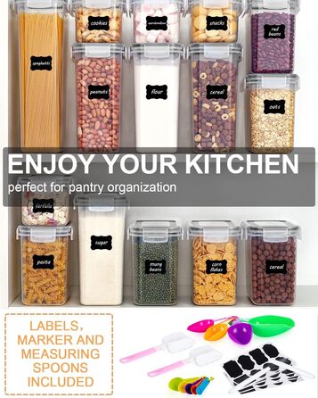 Набір контейнерів для зберігання Heucheey 25 шт. - Органайзер для кухні, контейнери для продуктів з кришкою, ємності для зберігання, мірна ложка, маркер, наклейки, щітка-губка