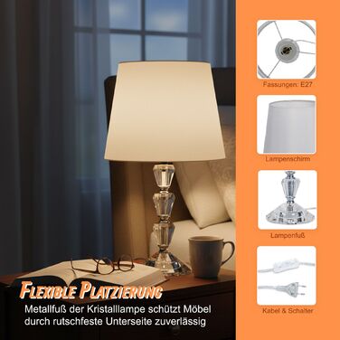 Лампа для столу Relaxdays з кришталевою основою та тканинним абажуром