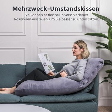 Вагітний подушка Momcozy з кристального велюру - U-подібна подушка для вагітних, повного тіла, для тих, хто спить на боці (145 см) - знімає напругу з спини та стегон, сірий колір, U-подібна форма