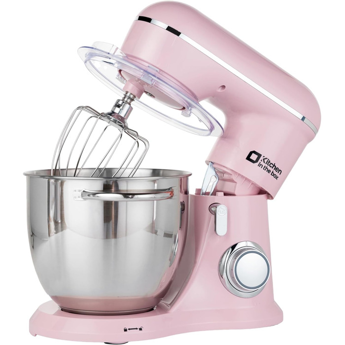 Кухонна машина Kitchen in the box рожевого кольору 6 л з 2 чашами по 3,5 л, 10 швидкостей, міксер з гаками та вінчиками