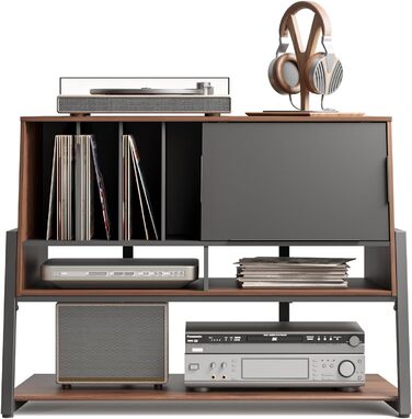 Стіл для програвача FITUEYES DESIGN з дерева, велика тумба Hi-Fi з висувною дверцятами, полиця для 120 платівок, вантажопідйомність 50 кг, серія Eiffel