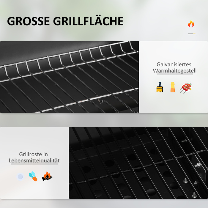 Grillwagen Outsunny для вугілля, BBQ, Standgrill, нержавіюча сталь, чорний, 113x65x108 см для саду та тераси