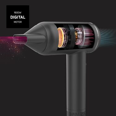 Тaurus Digital Force 2000 - іонізатор для волосся, 1800 Вт, безщітковий мотор, 5 температур, 2 швидкості, холодний потік, компактний, легкий, з магнітним аксесуаром