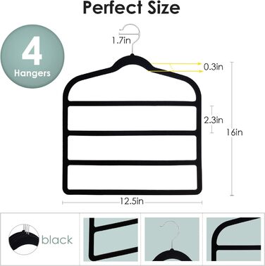 Набір з 6 вешалок для штанів DUDUCOFU з ABS-пластику та оксамитовим покриттям, чорного кольору