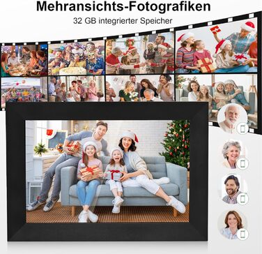 Цифровий фоторамка Veidoo 10.1 дюйма, IPS-сенсорний екран 1280x800, 32GB, для сімейних фото, з Wi-Fi, Frameo App (Чорний)