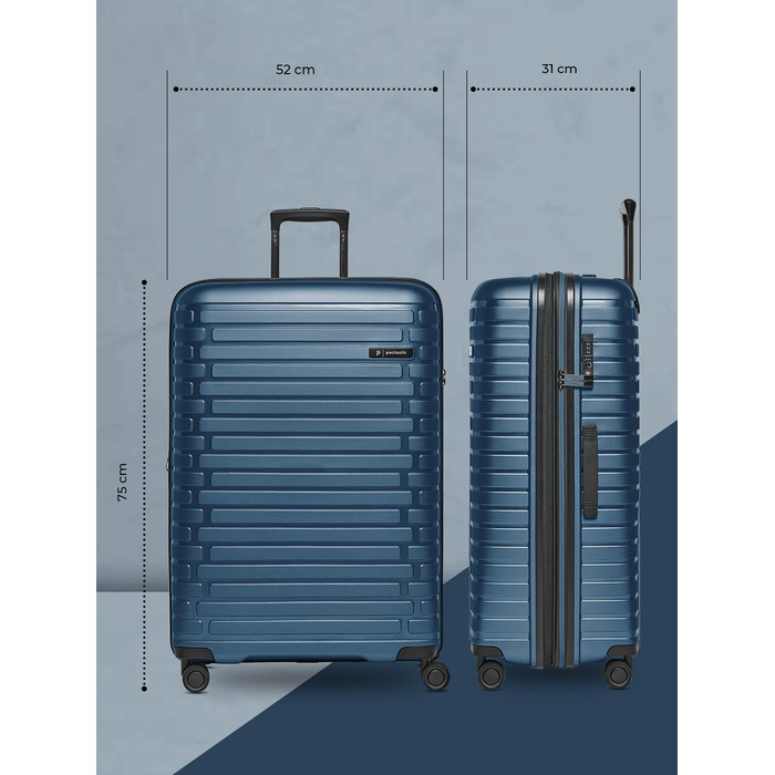 Набір валіз Pactastic Hartschalen 3-в-1: міцний поліпропілен, розширюваний, TSA-замок, 4 колеса | для жінок та чоловіків (Collection 04) (Navy Blue Metallic)