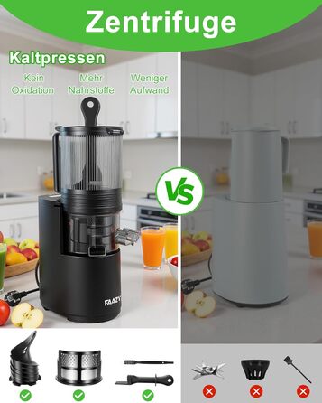 Електричний соковитискач для цілих овочів та фруктів, 130 мм, з широкою подачею, легкий у чищенні, чорний