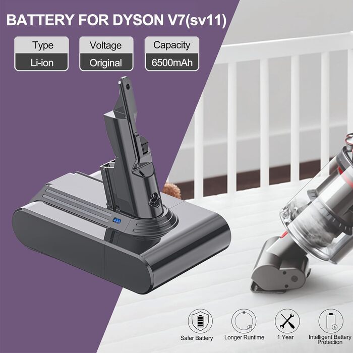 Акумулятор для Dyson V8 SV10, LONGFIT 6500mAh Змінна батарея для моделей V8 (Absolute, Animal, Fluffy, Motrhead)