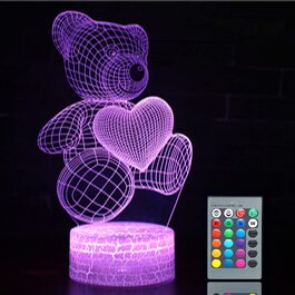 Акриловий світлодіодний нічник SNOMYRS із зображенням ведмедя на День Святого Валентина, 16 кольорів, 3D оптична ілюзія, лампа із зображенням ведмедя для дітей і пар, що змінює колір, подарунок на День Святого Валентина (дорогий ведмідь)