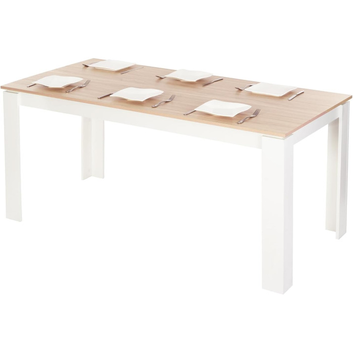 Обідній стіл з 6 стільцями - комплект для їдальні, вітальні, кухні або офісу (160 см, дуб-білий, стільці білі)