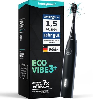 Електрична звукова зубна щітка happybrush® Eco Vibe 3+ – Чорний колір – 2 роки гарантії