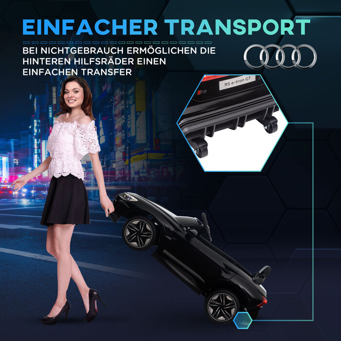 Дитячий електромобіль HOMCOM Audi, з ліцензією Audi, з ременем безпеки, дистанційним керуванням, світлом, чорного кольору, розміри: 103 x 58 x 41 см