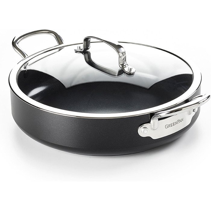 Сковорода GreenPan Barcelona з антипригарним покриттям Ceramic, 30 см, 4.8 л з кришкою, чорна