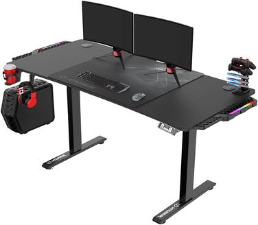 ULTRADESK Стол для роботи з регулюванням висоти V2 - електричний, 140x68 см, для геймінгу, офісу, дому - з XL-килимком для миші (чорний)