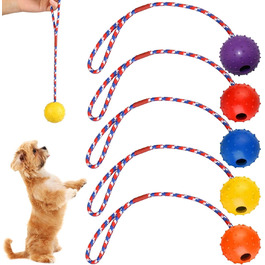М'яч для собак Vaileal з мотузкою, натуральний каучук, м'який та еластичний (5 шт.)