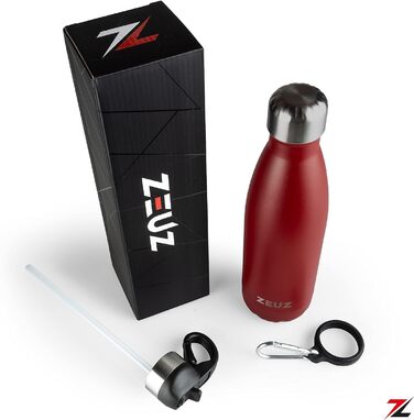 Термос преміум-класу з нержавіючої сталі ZEUZ і пляшка для води - Пляшка для води з соломинкою - Без бісфенолу А - 500 мл - Матовий червоний