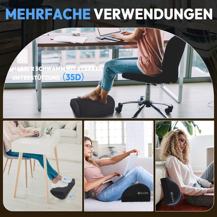 Підставка для ніг під стіл Dowinx, регульована по висоті, знімний чохол, зручна підставка для офісу, авто, дому (2 рівня, тверда, чорна)
