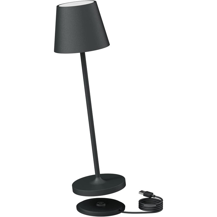 LED акумуляторна настільна лампа K-Bright з регулюванням яскравості | Для дому та вулиці | Тепле світло | USB зарядка | Антрацит