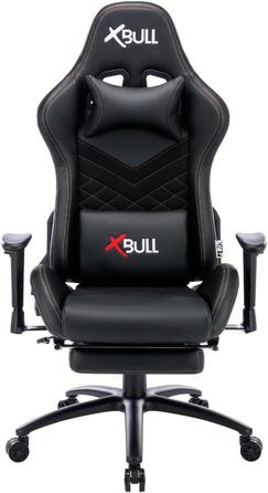 Ігрове крісло Piushopping X-Bull XL, ергономічне з підставкою для ніг, поперекова підтримка, нахил, чорний