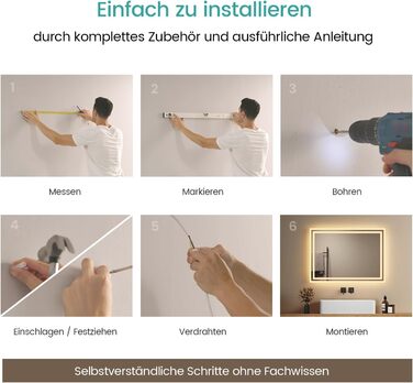 Дзеркало для ванної кімнати EMKE з підсвічуванням 120x60 см, тепле біле світло 3000K, вимикач, матовий бортик 2.70 x 50 см