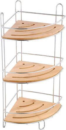 Настінна полиця MSV бамбукового кольору коричневого кольору, підвісна полиця з екологічного бамбука, хромована полиця для ванної кімнати з 3 полицями, вішалка для рушників з кріпильним матеріалом