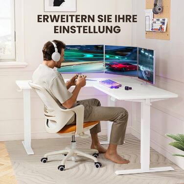 Електричний кутовий стіл ErGear 160 x 140 см, білий, з регулюванням висоти, 4 пам'яті