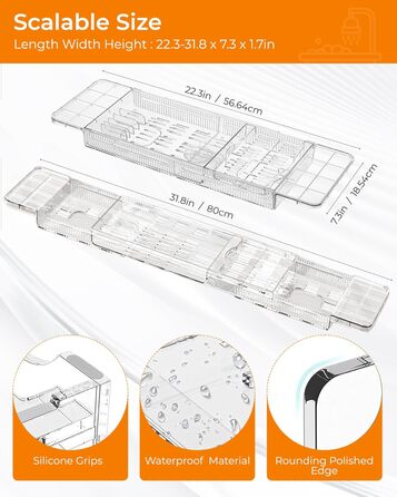 Підставка для ванни висувна, пластикова, з полицею для книг, водонепроникна, аксесуар для ванни (прозора)