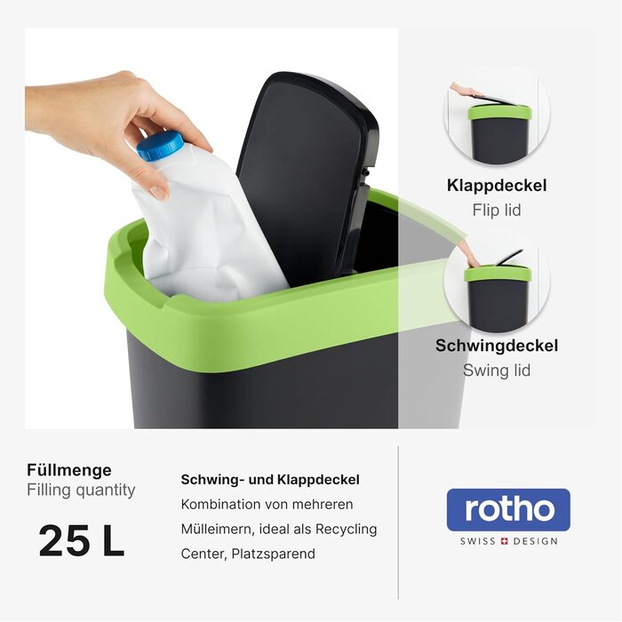 Відро для сміття Rotho Salsa 25 л зелене (без вмісту BPA, перероблене)