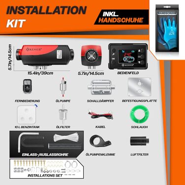 Дизельний опалювач KESSER® 8kW з таймером, LCD-дисплеєм та пультом дистанційного керування | Швидкий нагрів | Опалювач повітря з шумопоглиначем та термостатом (Червоний, 8кВт) Чорний / Червоний 8кВт