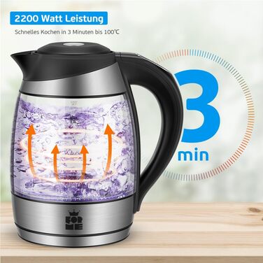 Електричний чайник FOR ME Glas 1.8L з регулюванням температури (40°C - 100°C), LED-підсвічуванням 7 кольорів, функцією підтримання тепла, BPA Free, без сита для чаю