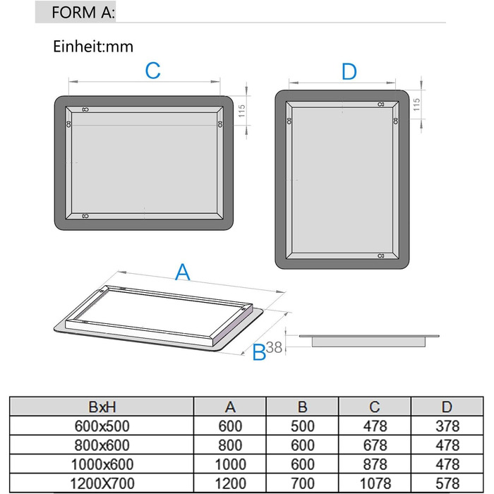 Дзеркало для ванної кімнати MIQU LED 60x50 см з підсвічуванням, тепле/холодне світло, диммування, антизапар, сенсорне управління, прямокутне