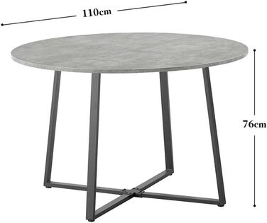 Стіл обідній DUBI Möbel NOA, круглий 110x110 см, для кухні/їдальні, індустріальний дизайн, колір бетону, 11216-US-BETO