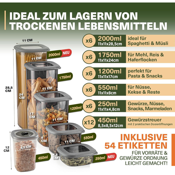Набори контейнерів для зберігання продуктів з кришкою, 42 шт. BPA-Free, для круп, борошна, цукру. Органайзери для кухні, герметичні контейнери для харчових продуктів