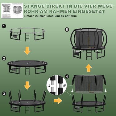 Батут садовий Flamaker Ø305 см з захисною сіткою, каркас сталевий, до 150 кг, для дітей та дорослих, чорний