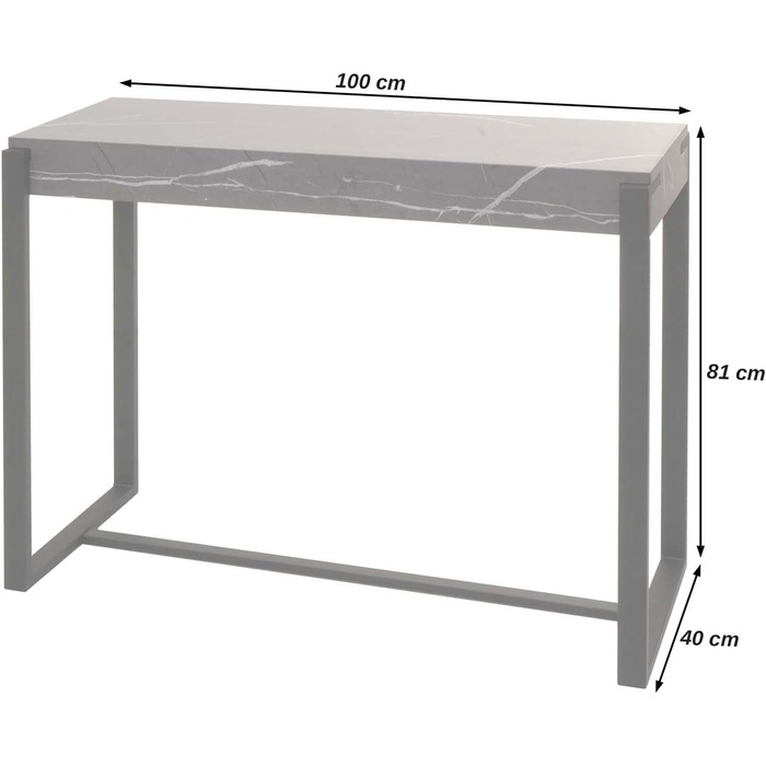 Консольний стіл Mendler HWC-L53, Телефонний стіл Робочий стіл Бічний столик, метал 8100x40см, мармур Look Grey