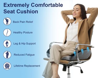 Подушка для сидіння Haarkalo Premium з Memory Foam XL - 2024 року, для офісних та домашніх крісел, зняття болю в попереку, сідницях та куприку, розмір 20*16.8*5.8 см