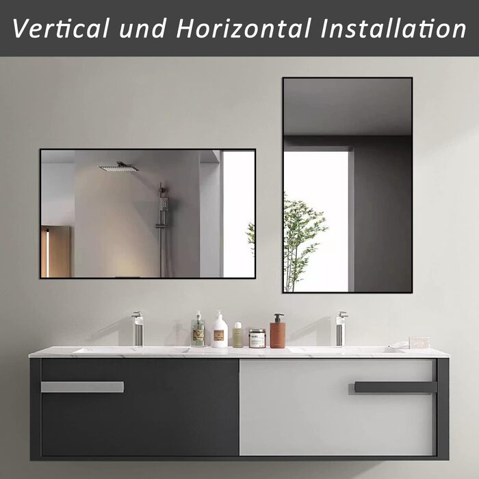 Дзеркало Boromal Spiegel Schwarz 100x60 см прямокутне з металевою рамою для ванної кімнати, спальні, туалетного приміщення. Чорний настінний дзеркало 60L x 100B cm