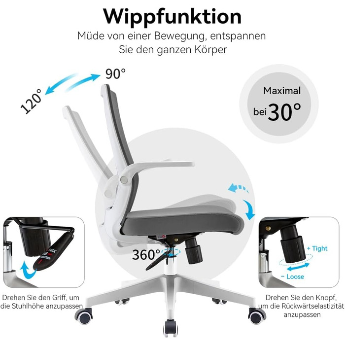 Офісний крісло SIHOO ергономічне з регульованими підлокітниками, підтримкою попереку та м'якою спинкою Mesh. Сірий колір.